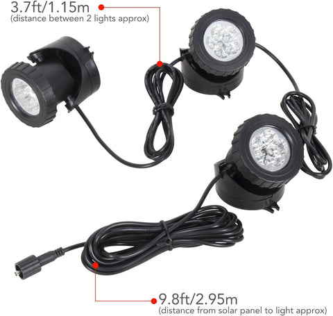 NATPOW Solar Pond Lights, 3 LED Underwater RGB Spotlights – IP68 Waterproof Solar Garden Lighting for Ponds & Water Features
