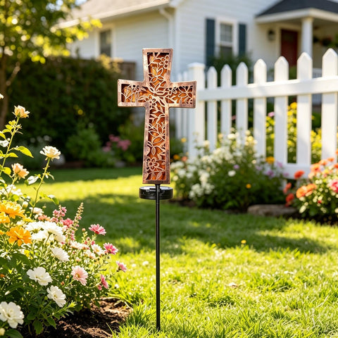 Solar Cross Garden Stake Lights 38inch Metal Waterproof Garden Decor