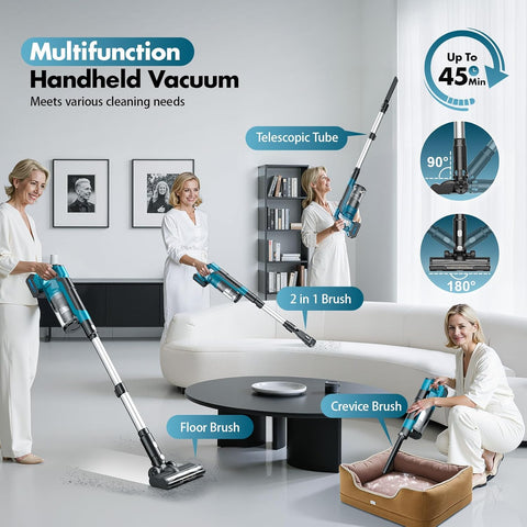 Cordless Vacuum Cleaner 700W 60KPA Stick Vacuum Blue with Dual Battery