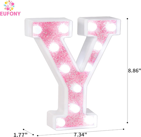 Pink Glitter LED Letter Y Marquee Light