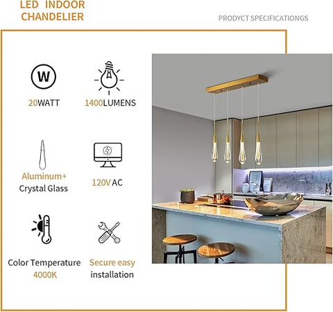 Adjustable Crystal Teardrop Pendant Light - Champagne Bubble Design LED