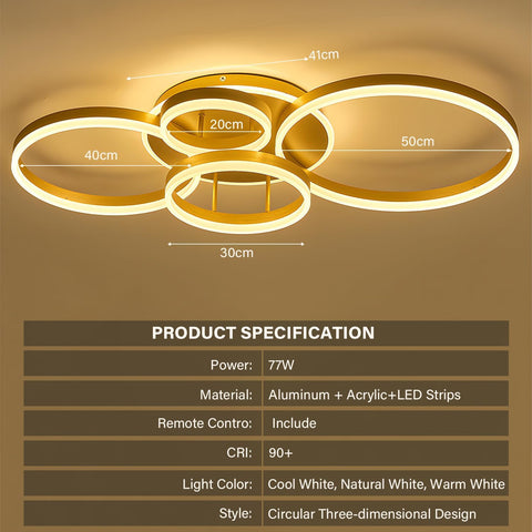 Ceiling light fixture with dimensions and product specifications on a brown background