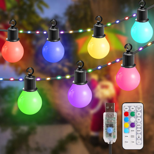 Festoon Lights Outdoor, Colored Outdoor Bulb Lights,12.5M/41Ft Garden String Lights Mains Powered, IP65 Waterproof Festoon Lights for Christmas, Camping, Party(100LED+20 Bulbs 12 Modes USB)
