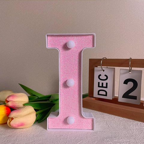 Pink LED Letter I Light – Warm Battery-Powered Night Light