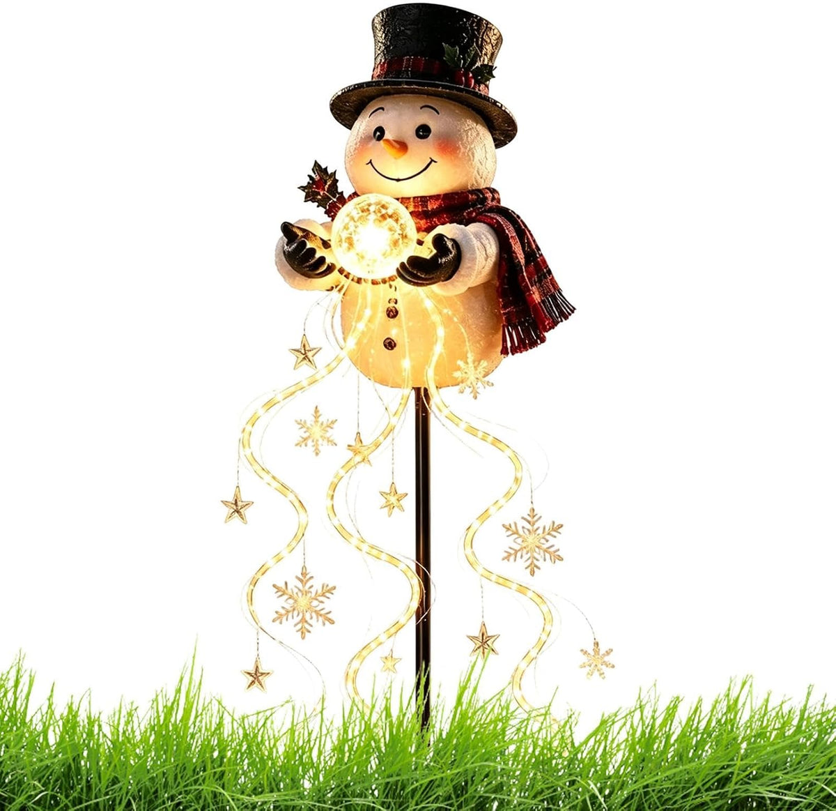 Christmas Walkway Lights Solar Snowman, Stake String Light, Resin, 350g