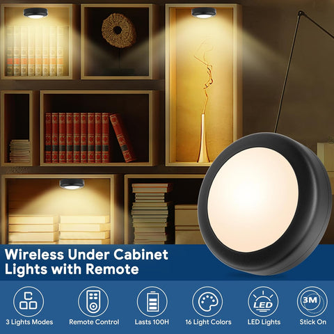 3 Pack Wireless Under Cabinet Lights – 16 Colour RGB LED Puck Lights with Remote & Touch Control, 4 Brightness Levels for Cupboards, Wardrobes & Shelves - Turn Forgotten Dark Corners Into Your Favourite Little Glow