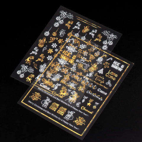 9 Sheets Christmas Nail Art Stickers Gold & White – Self-Adhesive Reindeer