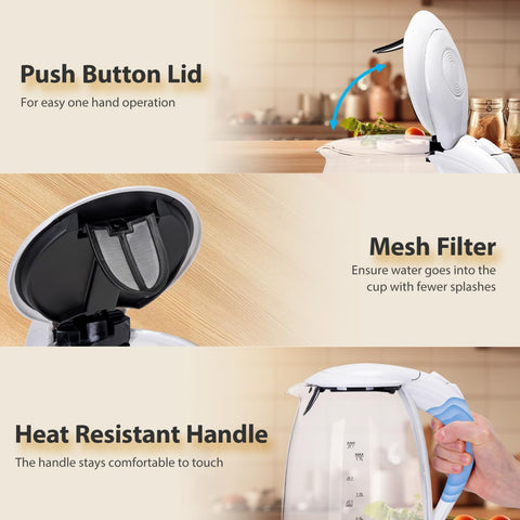 Glass Water Kettle 1.7L – LED Electric Kettle 2200W BPA-Free Auto Shutoff