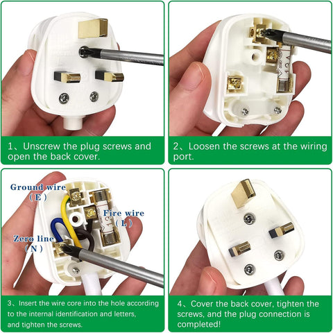 4 Pack 13A Fused UK 3 Pin Plug Rewireable White