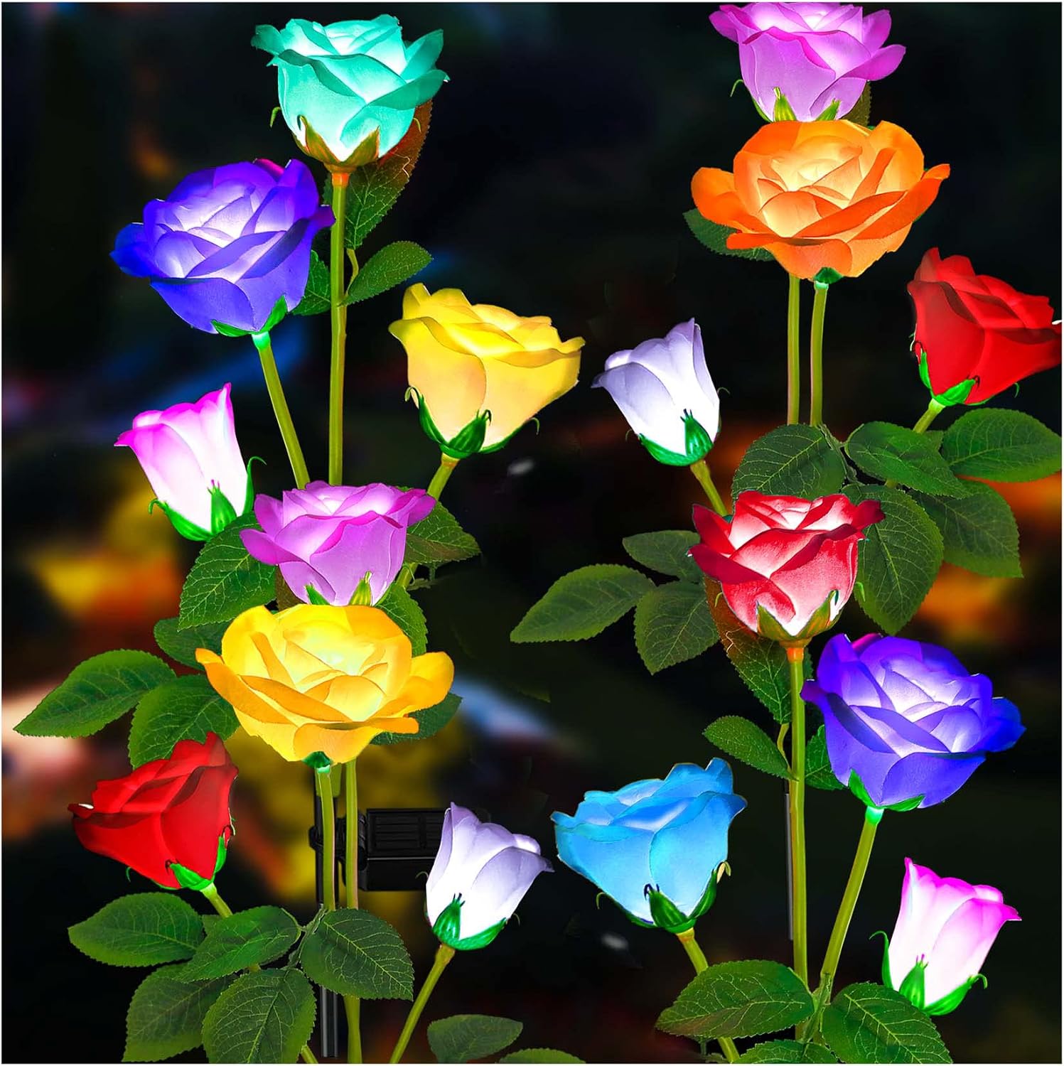 Solar Garden Lights Outdoor, LED Glowing Flower & Stem (4 Pack)