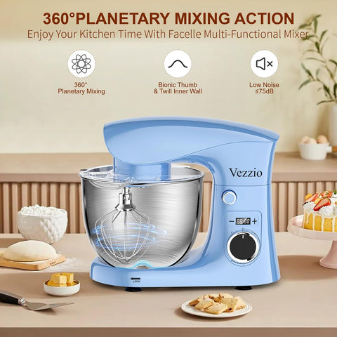 Small Stand Mixer 1500W – 10-Speed Food Mixer for Baking with 5.5L Bowl – Lightweight Dough Mixer for Home & Cake – Blue