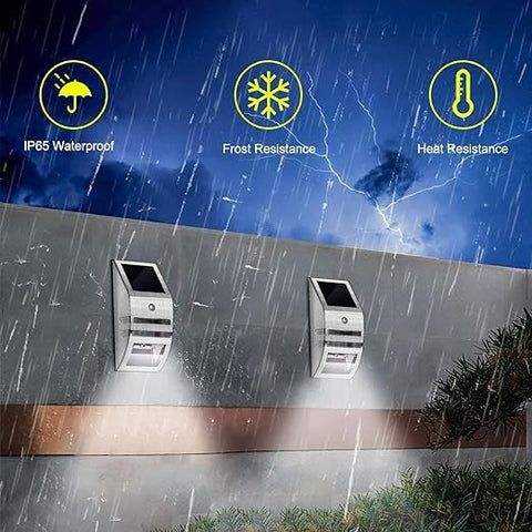 Motion-activated LED fence light detecting movement in a garden

