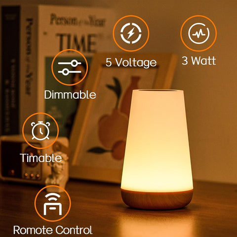 Ledivion LED Touch Bedside Table Lamp – RGB Colour Changing Rechargeable Night Light with Remote Control, 5 Brightness Levels & Timer