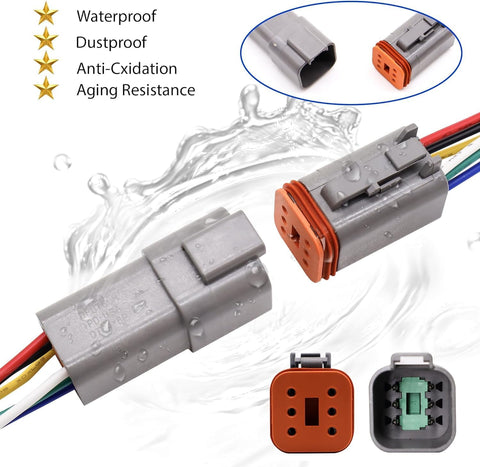 HISports 6-Pin DT Connector Kit, Waterproof DT Electrical Wire Connector 6 Pin Way Sealed Gray Male and Female Auto Waterproof Electrical Wire Connector Plug, for Motorcycle, Scooter, Car, Boats