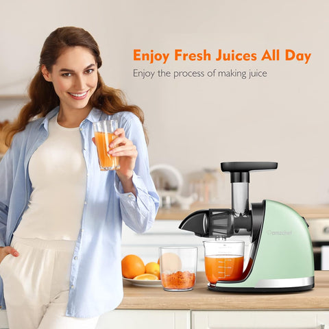 Cold Press Slow Juicer Machine – Masticating Juicer for Whole Fruits & Vegetables – BPA Free Extractor with 2 Cups & Brush – Black