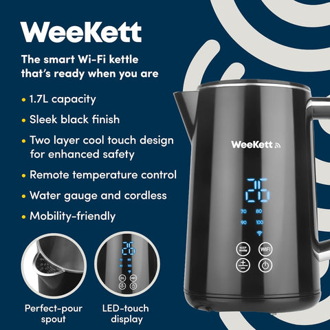 Smart Alexa Kettle 1.7L – Voice & App Control – Temperature Control, LED Display, Cool Touch, Keep Warm, 3000W – Black