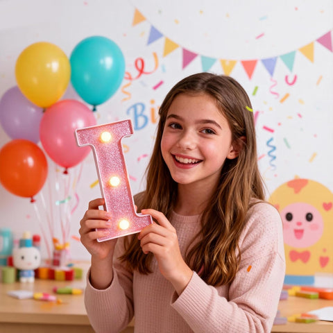 Pink LED Letter I Light – Warm Battery-Powered Night Light