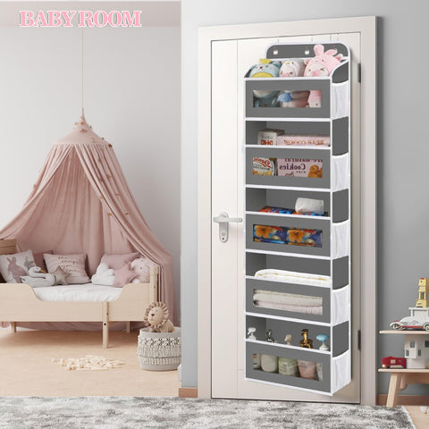 KYEVIS Over The Door Storage Organiser, 5 Shelves with 10 Mesh Pockets, Dark Grey – Keep Baby Essentials Neatly Within Reach