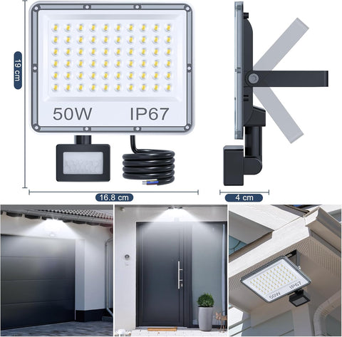 50W LED Security Light Outdoor Motion Sensor Floodlight 5000LM IP67