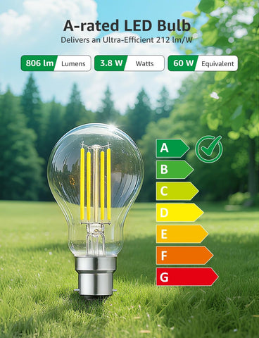 B22 A-Rated LED Filament Bulb 3.8W 2700K Clear 4 Pack