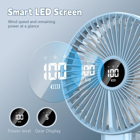 Portable 6-Inch Handheld Fan – 5 Speeds, USB Rechargeable