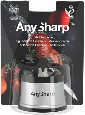 AnySharp Knife Sharpener – PowerGrip Suction Base | Hands-Free Safety | Sharpens All Kitchen Knives | Ideal for Hardened Steel & Serrated