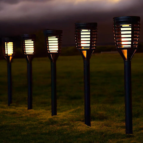 Divas World Solar Powered Morocco Flame Effect LED 5 Post Lights Realistic Amber Flame Ultra Bright for Garden, Patio or Driveways
