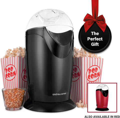 Andrew James 1200W Hot Air Popcorn Maker Machine with 8 Cinema Boxes – Black