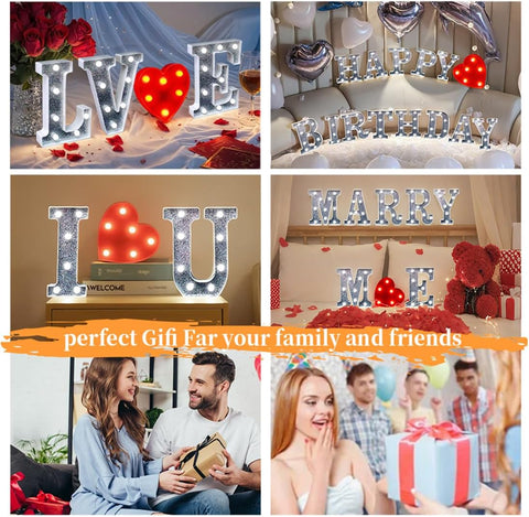 Number 3 Style LED Marquee Lamp, Silver Glitter Light Up Letter Sign, Battery Powered Tabletop Decorative Marquee Light with On/Off Switch for Wedding, Birthday, Party and Home Decor
