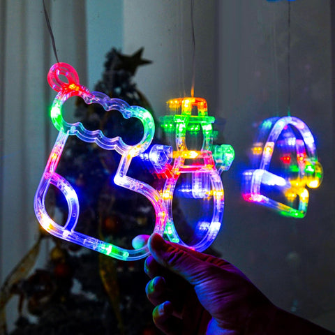 Christmas LED Window Lights Set, 3 Pack Multicolour Santa Hat, Snowman & Stocking with Suction Cups | Battery Operated Lights with Timer & Slow Fade Mode for Christmas Decoration