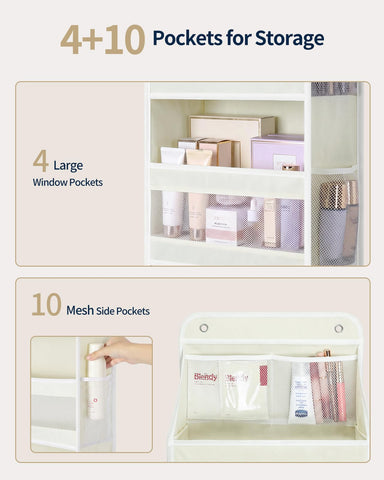Yecaye 5-Tier Over Door Storage Organiser, Grey – Hanging Shelves with Mesh Windows for Space-Saving Home Organisation