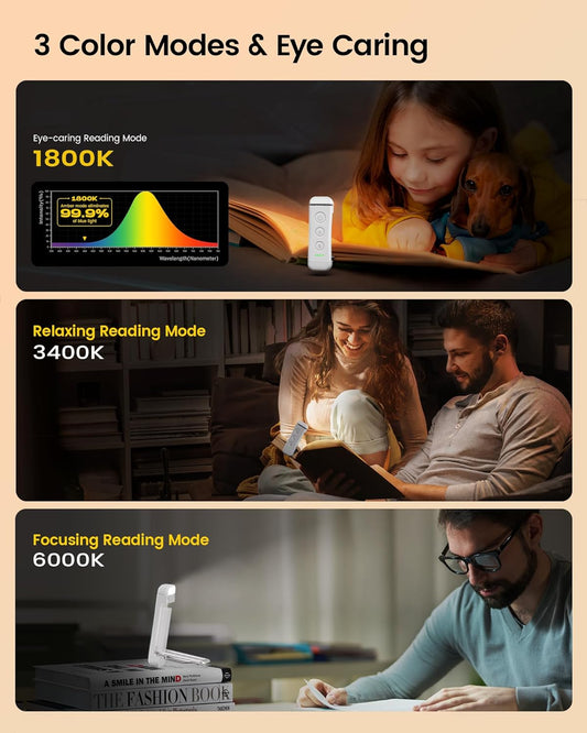 Reading Light Book Light，Eye Caring Reading Lights for Books in Bed, 3 Colours & 5 Brightness Dimmable, Portable & Flexible, Long Lasting up to 80 hrs, Perfect for Book Lover Gifts