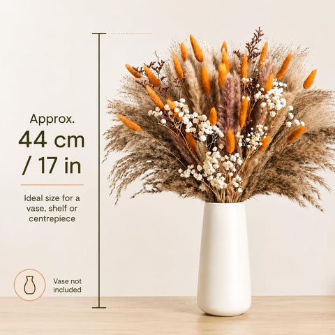 82 Pcs Dried Flowers Bouquet for Fall Decor, Autumn Pampas Grass Decor 44cm Orange natural dried flowers for autumn decor, vase filler and wedding table centrepiece; DIY pack, no vase included.