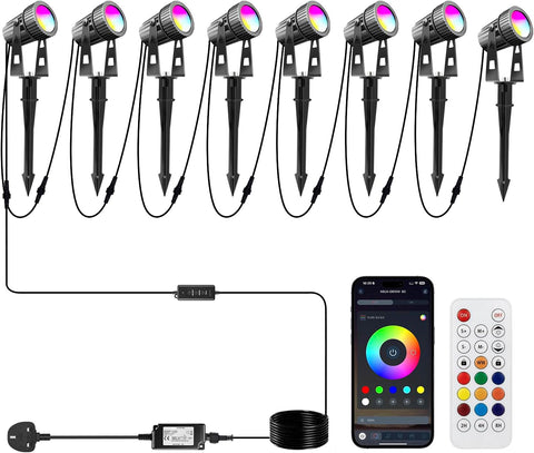 Arotelicht 8Pack 24V LED Garden Spike Lights Mains Powered RGB + Warm White