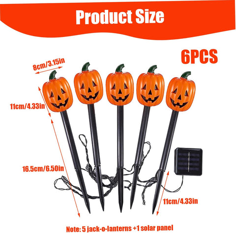 5PCS Solar Pumpkin Pathway Lights and 1PC Solar Panel Light up Pumpkin with Stakes for Walkway Yard Driveway Lawn Garden Decor Style2..