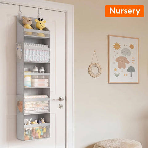 Lifewit 4-Tier Over Door Diaper Organiser, Beige – Space-Saving Hanging Nursery Storage with Mesh Windows