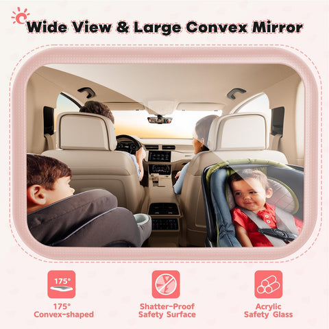 Baby Car Mirror for Rear Seat – 360° Adjustable Pink