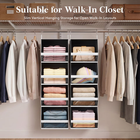 Lifewit 4-Tier Hanging Wardrobe Storage Organiser – Grey Foldable Closet Shelves with Clear PVC Window