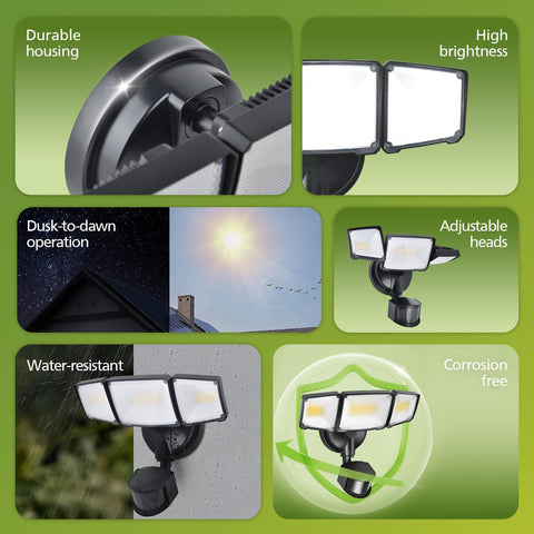 Philips 24W 3500LM LED Security Lights w/PIR Motion Sensor Outdoor, 5000K Daylight Dusk to Dawn Aluminum Flood light, 3 Adjustable Heads, Waterproof for Garage, Yard, Porch