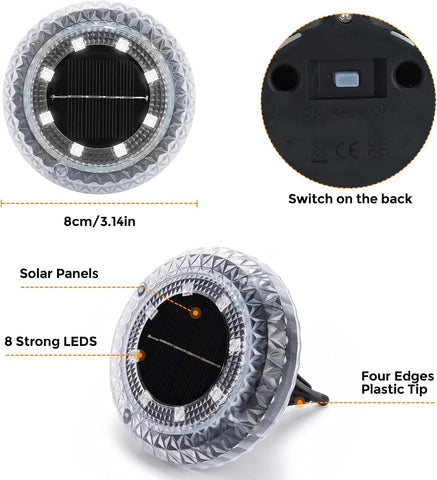 Solar Lights Outdoor Garden - 10 Pack Solar Ground Lights, 8 LED White Solar-Powered Disk Light Outdoor, IP65 Waterproof Landscape Lighting for Garden Pathway Lawn Patio Yard