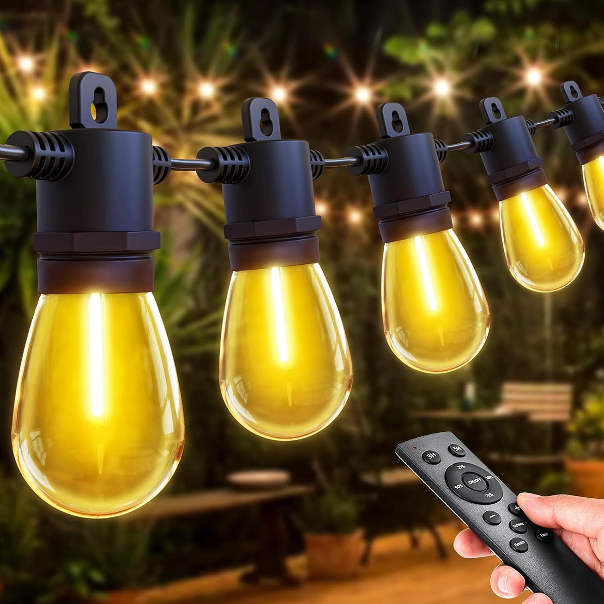 Festoon Lights Mains Powered Outdoor - 150FT/45M S14 String Lights 45+2 Shatterproof LED Bulbs, Dimmable with Remote Control, Waterproof Garden Lights for Patio Gazebo Pergola Porch Wedding Party - thelights4u.com