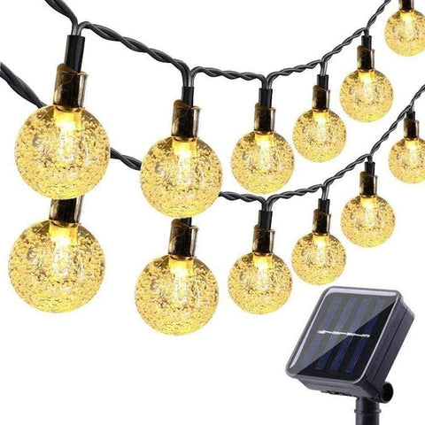 36ft solar garden lights with 60 LED crystal balls – UK outdoor use.

