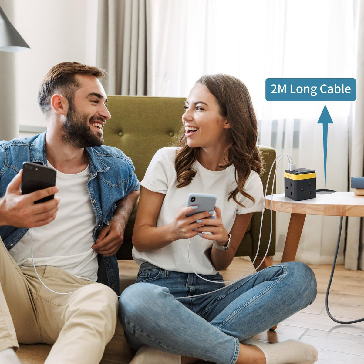Cube Extension Lead with USB C & 2 USB A, 3 Way Power Strip 2M 13A