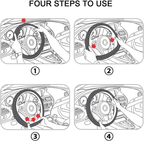 Microfiber Leather Steering Wheel Cover Set – Black & Red