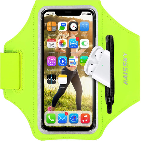 Sports Running Armband Black with Airpods Pocket Water Resistant 6.8" Green