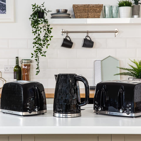 Russell Hobbs Honeycomb 4 Slice Toaster – Extra Wide Slots, 6 Browning Levels, High Lift, Frozen/Cancel/Reheat, 1500W, Black Gloss Finish