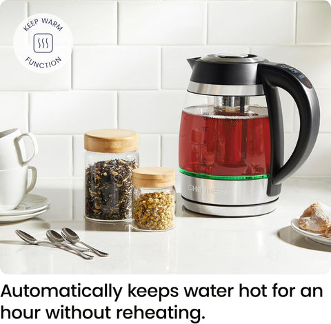 Electric Kettle 1.8L 3000W Glass Tea Kettle with Infuser & LED Lights