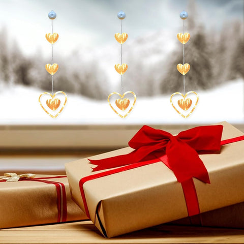 3Pcs LED Heart Shaped Fairy Lights, Battery Powered Valentine Window Lights with Suction Cups, Love Heart Hanging Curtain Lights for Window, Door & Home Decor