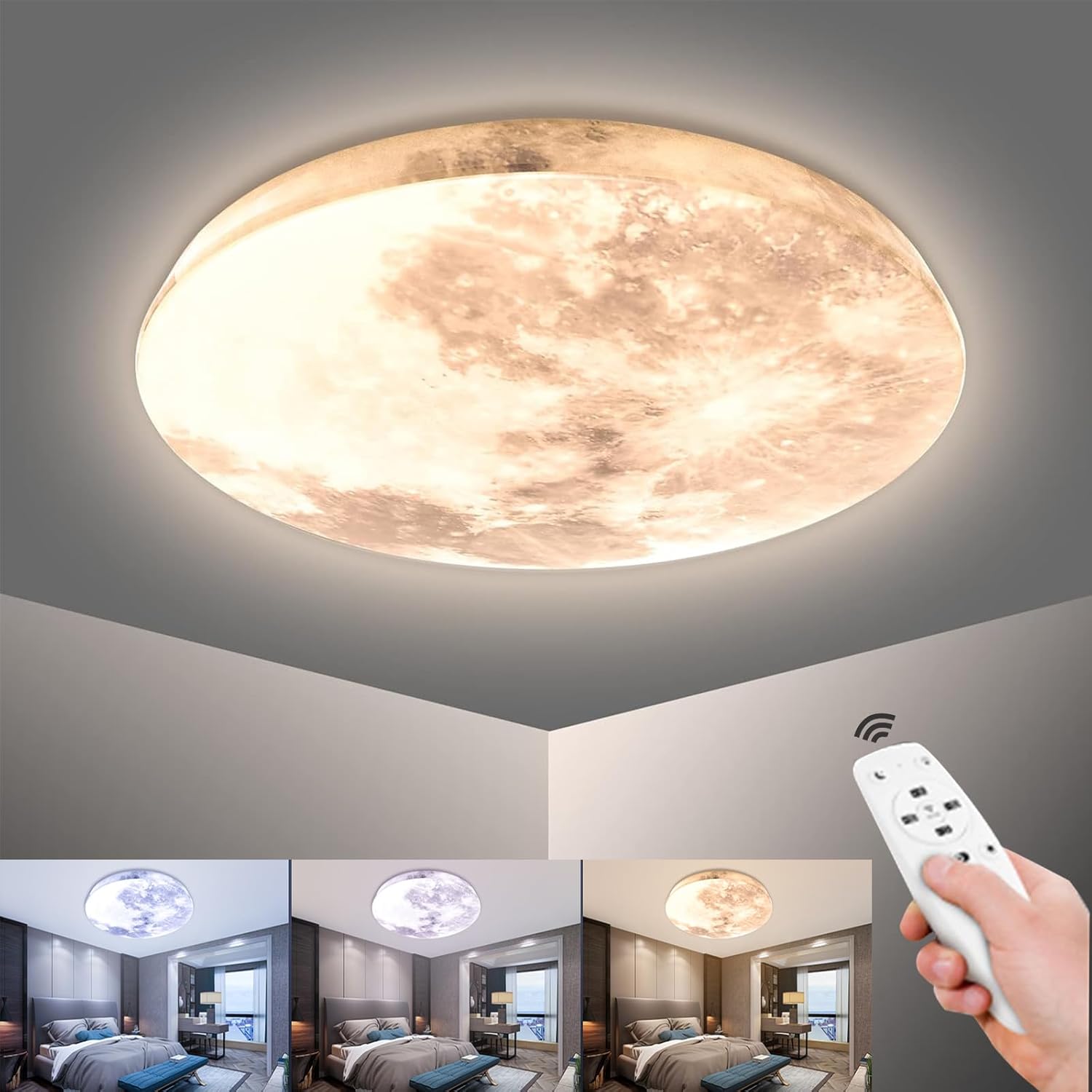 Ceiling Lights 36W, Moon LED Ceiling Light, Bedroom Lights