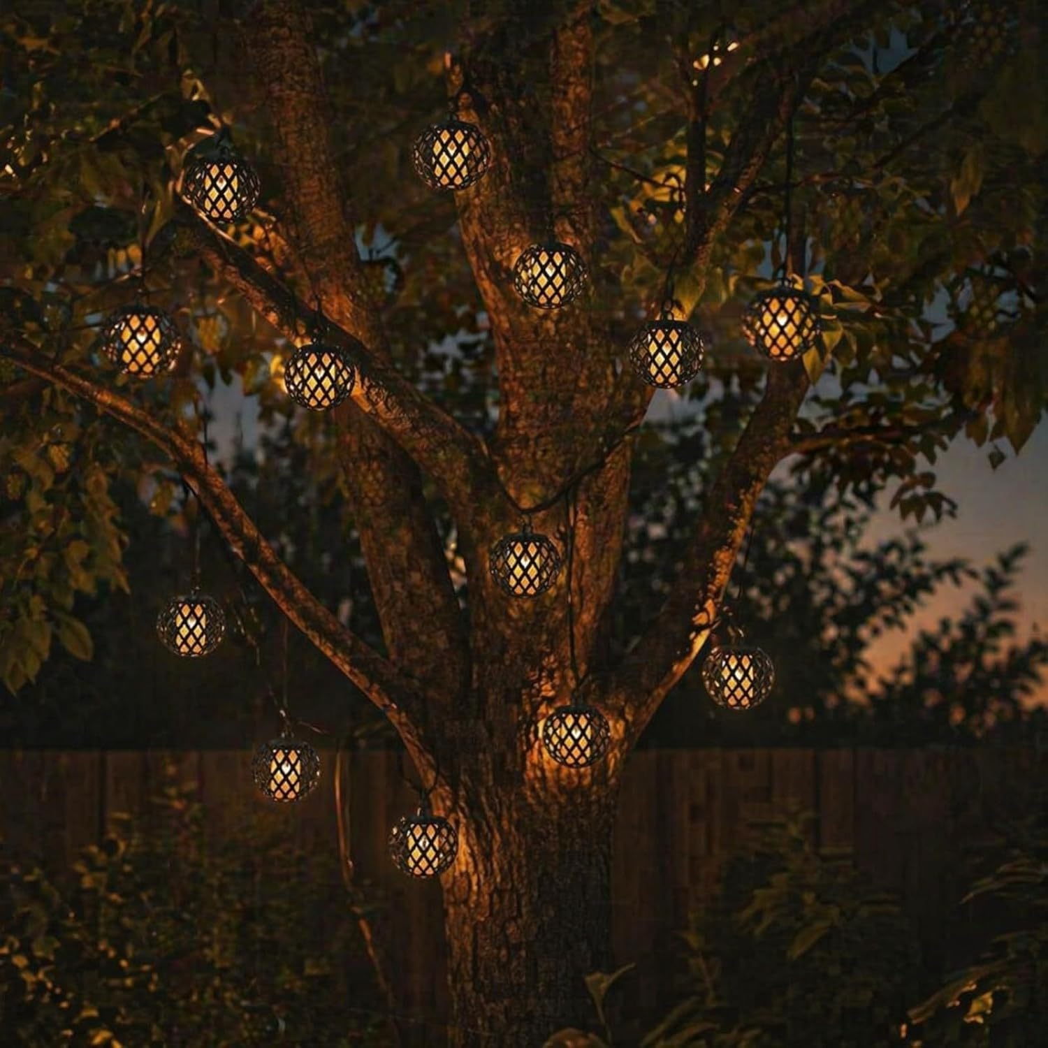 Carbeth Plants Solar Hanging Lanterns Set of 10 with Warm Flickering Bulb